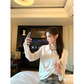 t恤女秋宽松翻领Polo衫 韩雨嘉 白色休闲长袖 上衣 人生白Polo