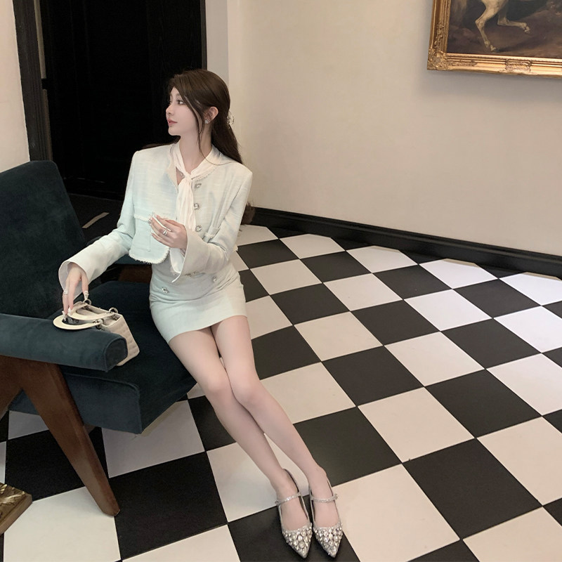 韩雨嘉绿色名媛小香风外套女2022春秋款设计感短款长袖上衣,女装/女士精品,短外套,淘宝优惠券,粉丝福利购,淘宝优惠卷