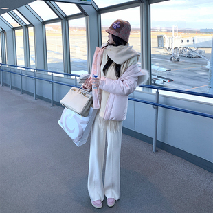 「现货」韩雨嘉【寒冬救星】松弛感纯色针织裤女加绒直筒裤长裤子