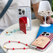 Puui原创适用苹果15pro镜面手机壳16promax小众格纹手机壳16苹果15promax可爱ins风14pro带支架14promax