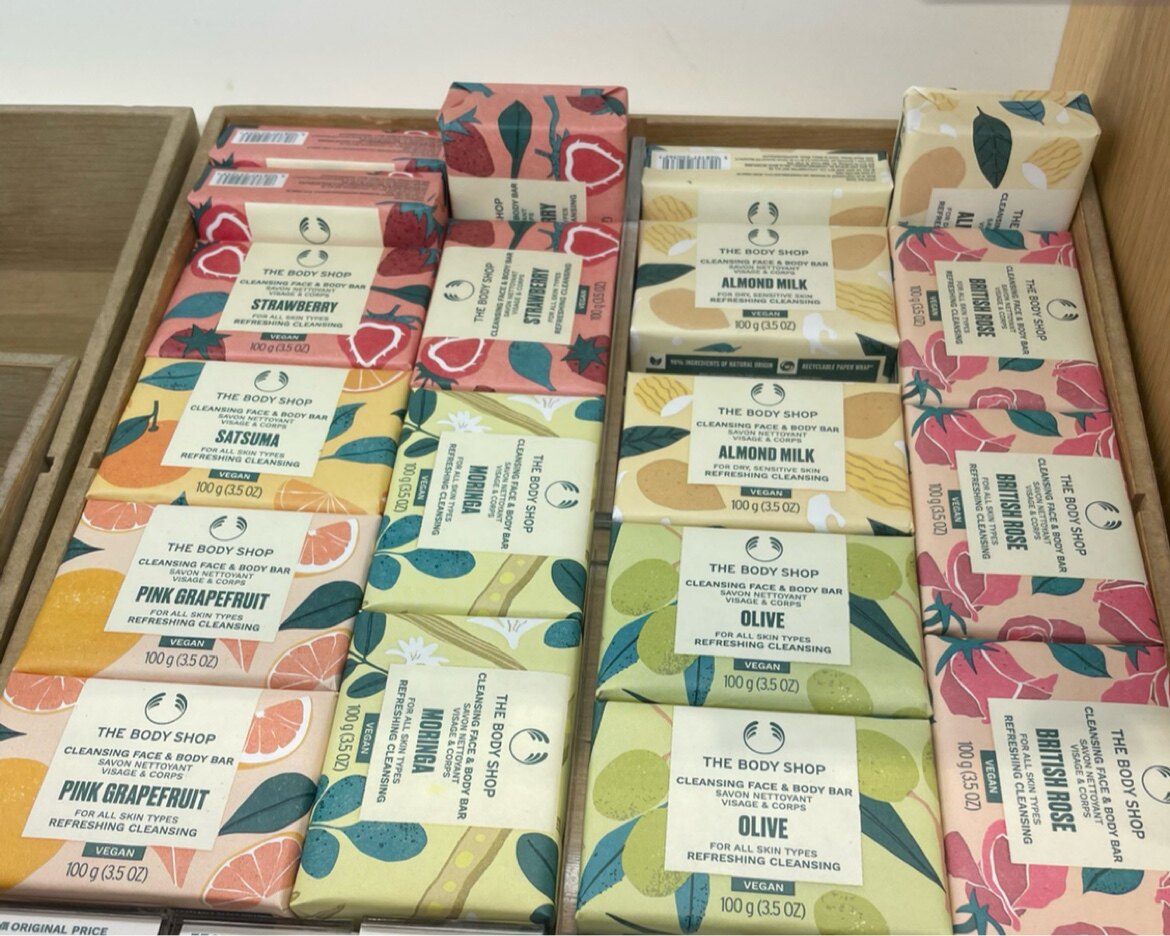 英国THE BODY SHOP身体洁肤香皂沐浴手工肥皂辣木花草莓橄榄100g