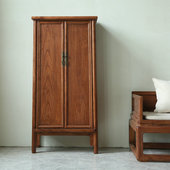 新中式 实木面条柜明式 圆角柜黑胡桃木立柜老榆木衣柜角柜茶室家具