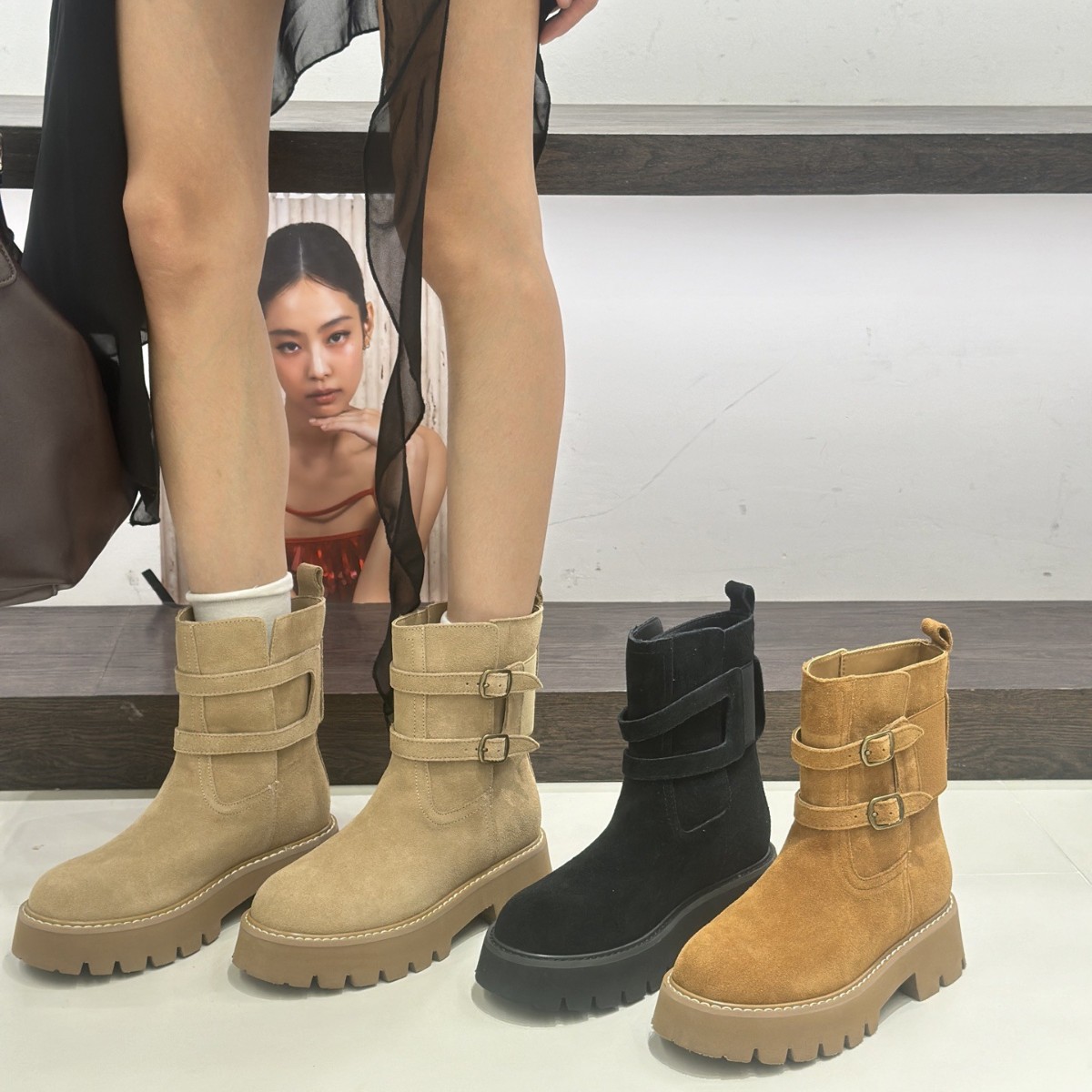 滨莉小姐英伦风增高马丁靴女2025秋季新款圆头软底透气百搭搭扣女