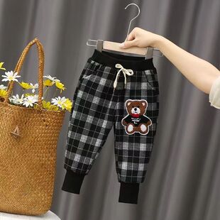 女童休闲裤 潮 宝宝格子洋气5春秋薄绒洋气3宽松韩范儿童灯笼束脚裤