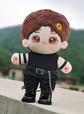 现货20CM香港Mirror盧瀚霆Anson lo棉花娃娃黑背心高领T恤娃衣