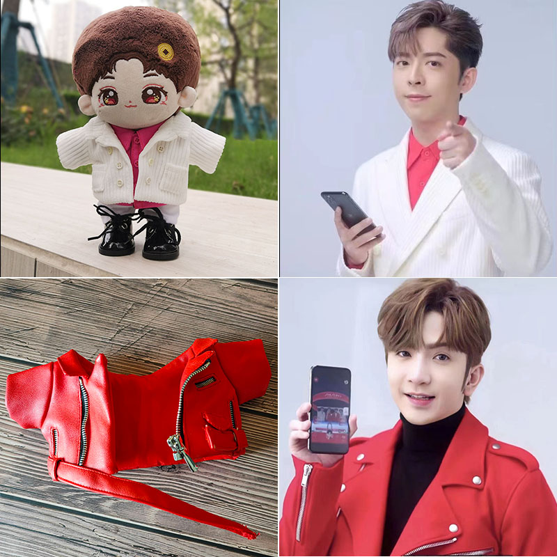 吕爵安卢瀚霆红色皮衣工厂直销