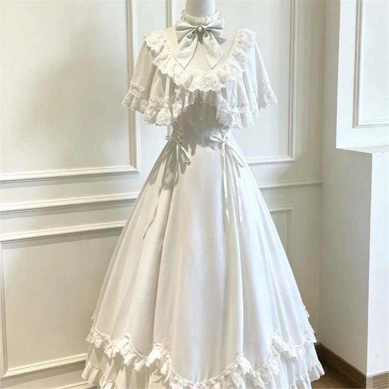 轻洛丽塔花边系带收腰礼服连衣裙