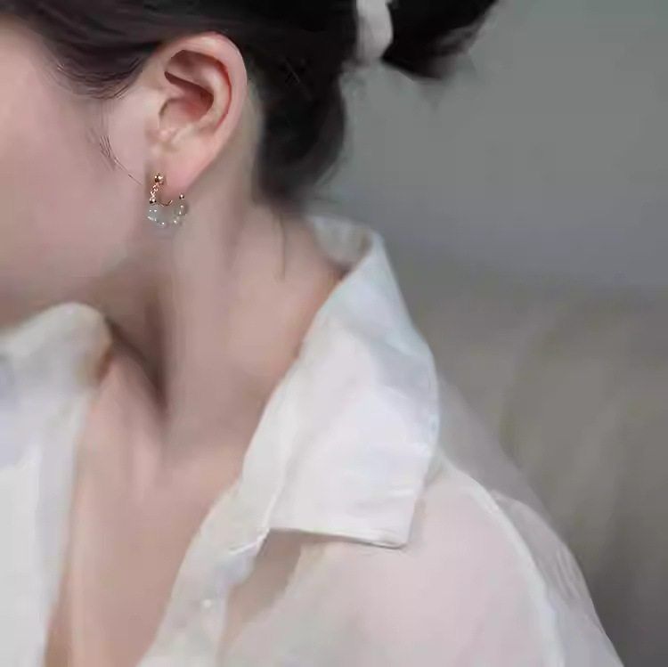 倾尽年华灰色月光石u形耳钉高级感轻奢14k包金气质耳环耳饰礼物