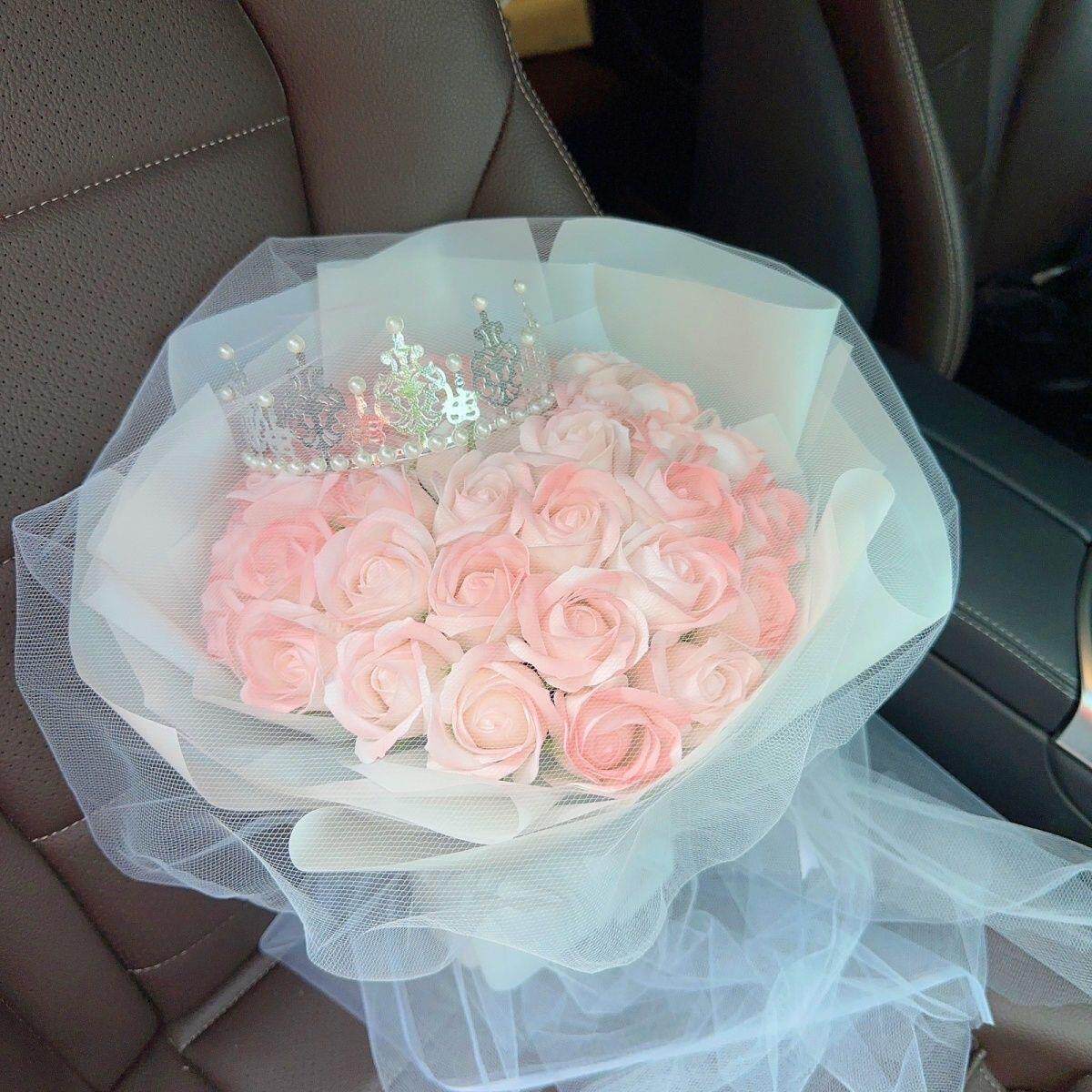 生日礼物碎冰玫瑰花仿真花送男朋友闺蜜告白永生香皂花束情人节