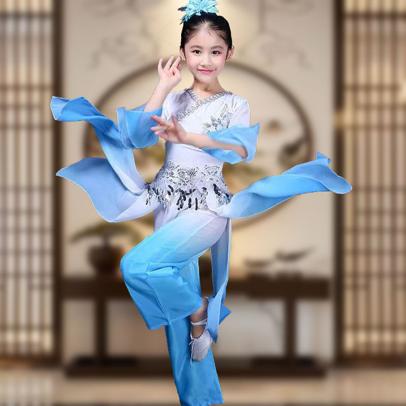 出租儿童古典舞蹈演出服女孩伞舞扇子舞表演服装女童秧歌舞蹈飘逸