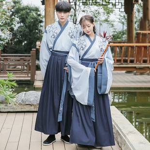 出租改良汉服男女魏晋风情侣cp装绣花大袖交领襦裙日常古风套装
