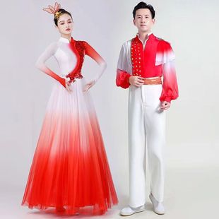 出租万疆舞蹈服开场舞大摆裙现代舞灯火里 中国红色舞飘逸合唱服
