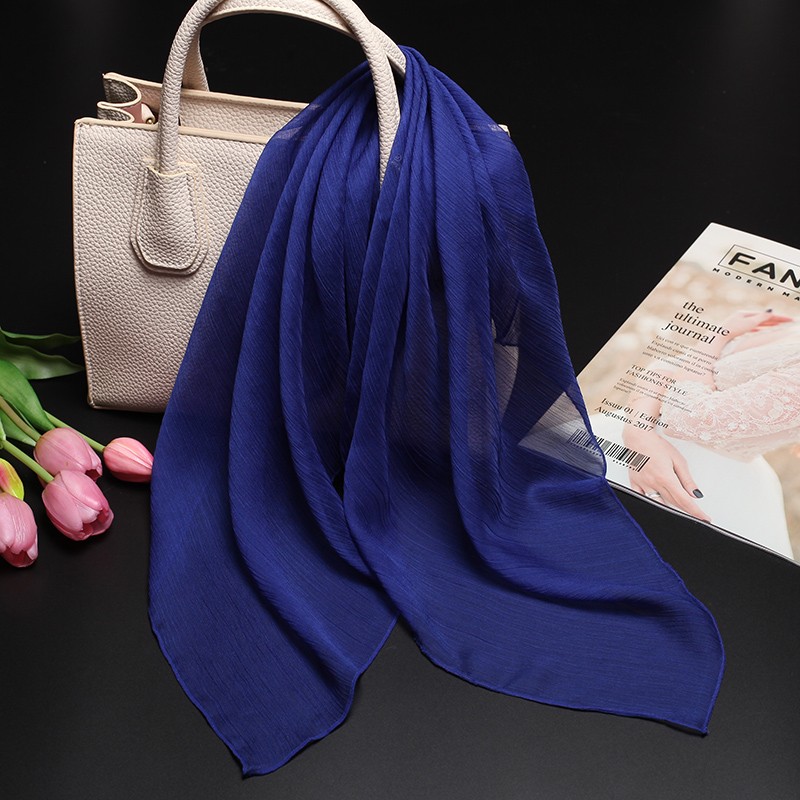 杭州丝绸柔软丝滑小方巾桑蚕丝丝巾女宝蓝色真丝休闲搭配西装衬衫
