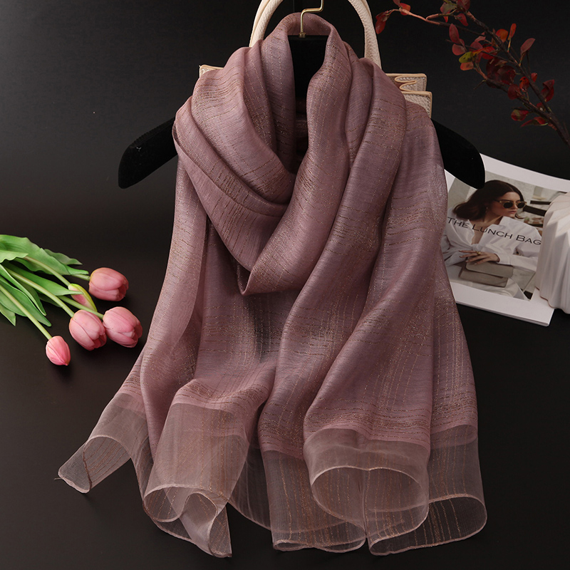2025春秋冬季新款桑蚕丝丝巾女士薄款真丝围巾豆沙色柔软保暖围脖
