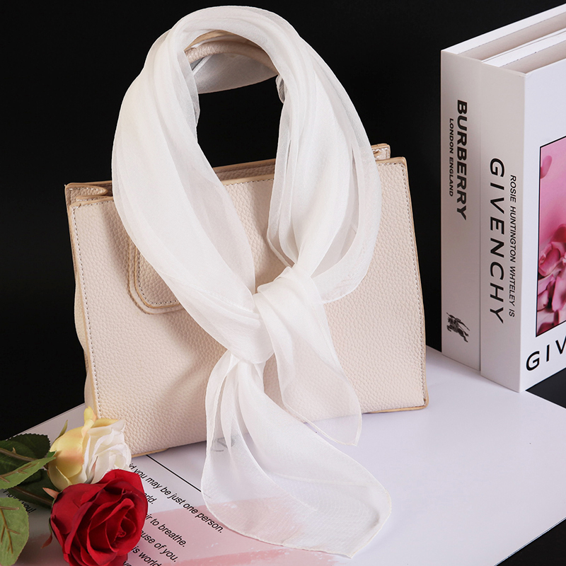 纯白色真丝方巾春秋薄款飘逸珍珠纱桑蚕丝小丝巾2025新款夏季披肩