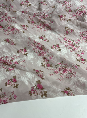 G294夏季红色花印花雪纺布头 淑女气质柔软透气连衣裙上衣diy面料