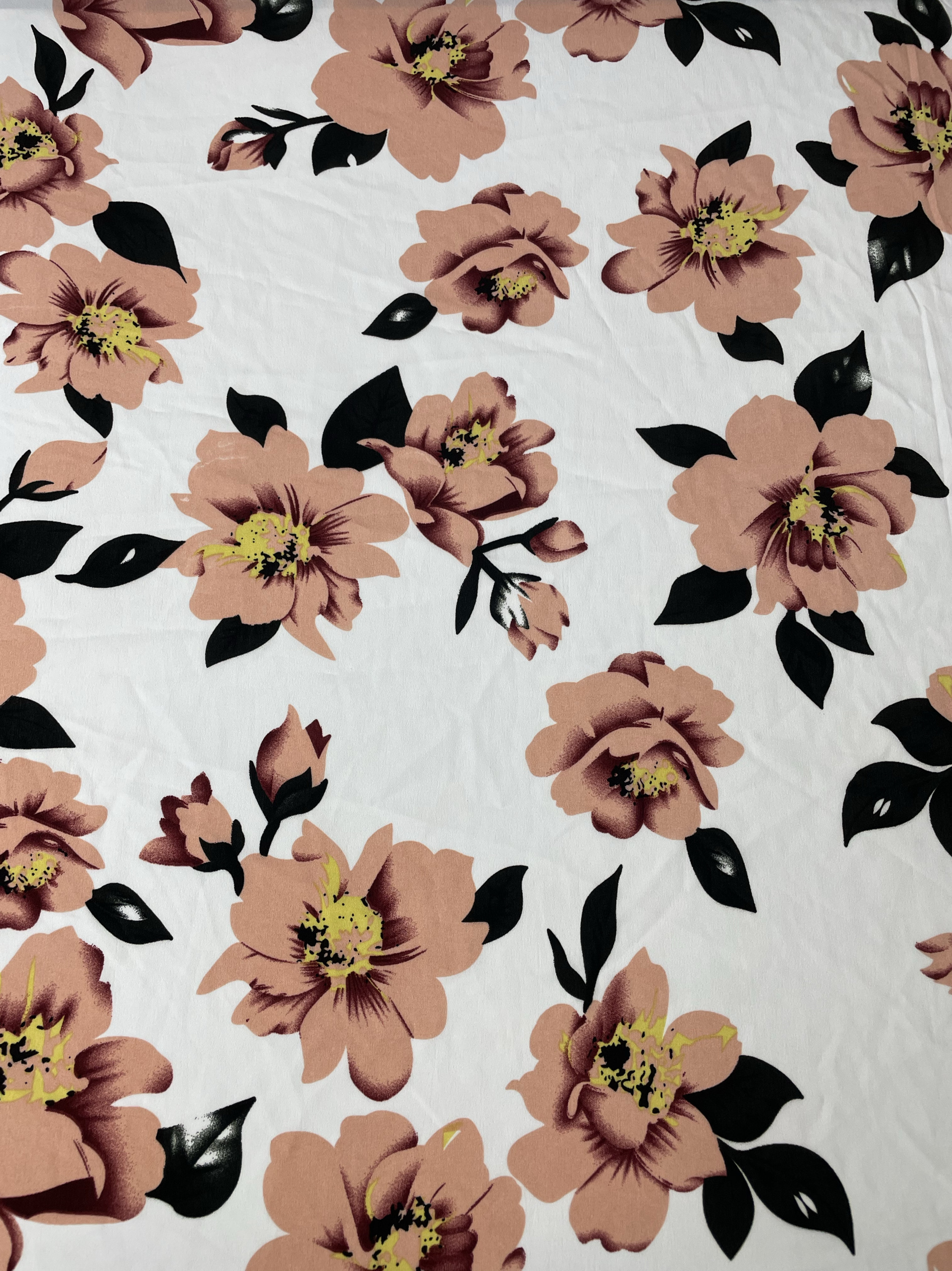 G494夏季白底大花双绉雪纺布头柔软垂坠透气连衣裙上衣吊带裙面料