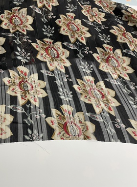 E753夏季复古金丝线印花雪纺布头飘软柔软垂坠透气连衣裙上衣面料