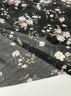 G792夏季黑底印花雪纺面料 柔软垂感透气连衣裙上衣工厂剩余布头