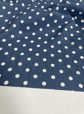 D358蓝底小波点印花双绉雪纺布头柔软透气垂感连衣裙上半身裙面料