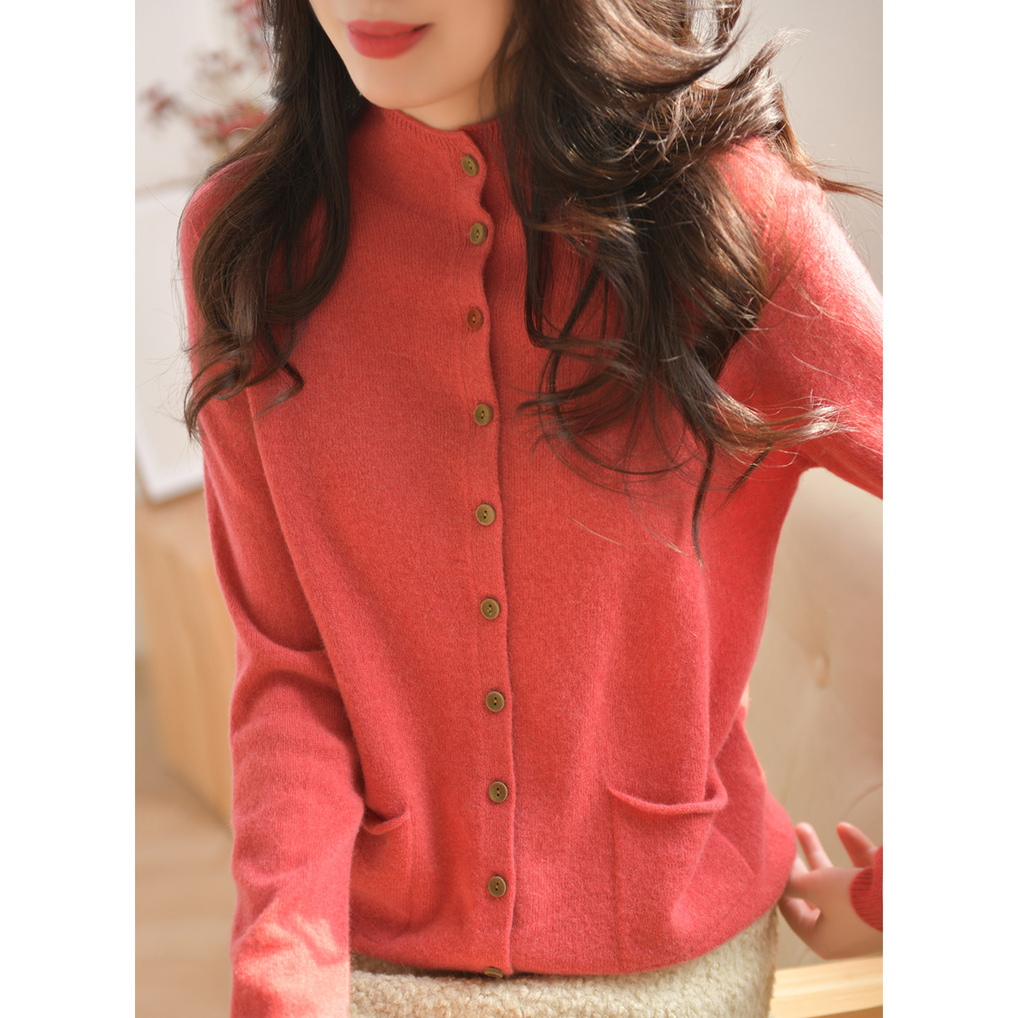 GESGOO云绒感山羊绒高领毛衣女秋冬慵懒两穿领单排扣针织开衫上衣,女装/女士精品,毛衣,淘宝优惠券,粉丝福利购,淘宝优惠卷