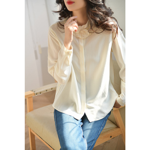 上衣桑蚕丝 双层荷叶领法式 GESGOO淡雅知性真丝衬衫 女26年早春新品
