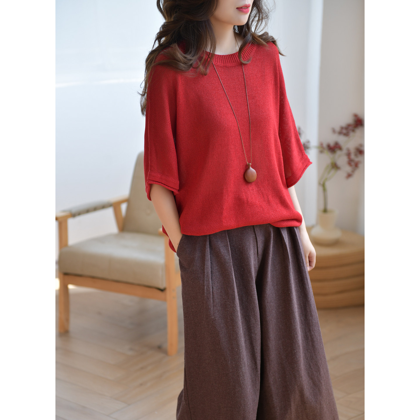 GESGOO今年流行红色针织短袖