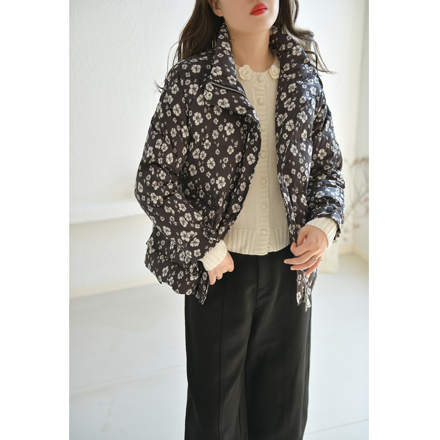 GESGOO休闲复古小花立领羽绒服