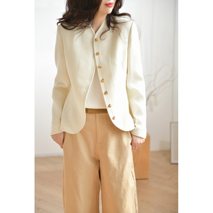 GESGOO知性优雅羊毛混纺短款外套女春收腰显瘦小西服上衣通勤简约