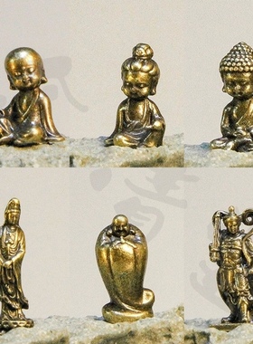 微景观铜摆件中式佛陀精铸造景茶道香道禅意苔藓假山盆景沙盘装饰