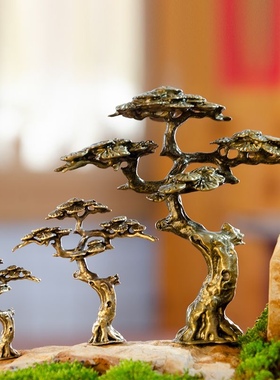 迎客松狮子船生态盆栽花盆鱼缸微景观摆件静物迷你造景装饰小摆件