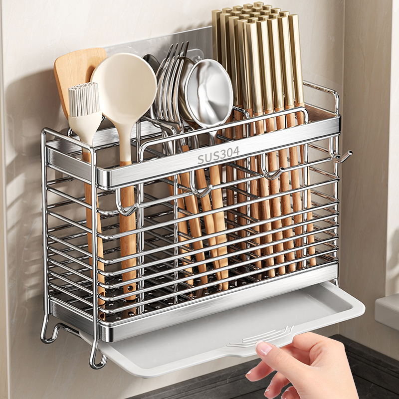304不锈钢筷子筒壁挂式收纳盒筷子篓厨房筷子笼家用快勺子置物架