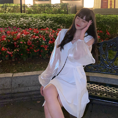 Real price temperament XianMei waist strap V-neck lace dress