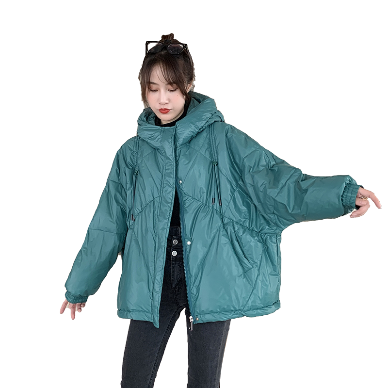 时尚新款抽绳连帽轻薄羽绒服女短款韩版宽松斗篷白鸭绒服女外套厚