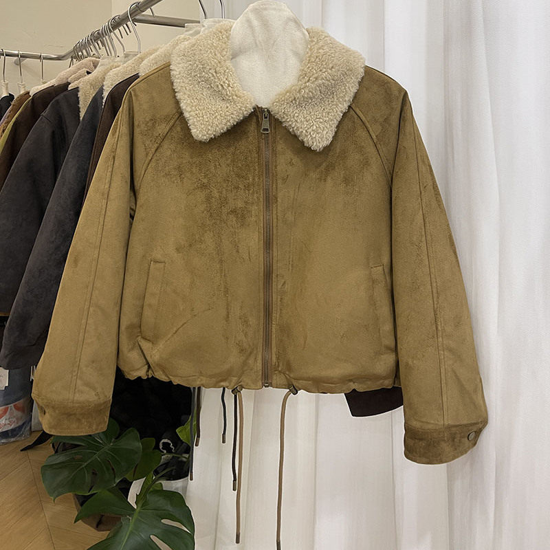 2025新女秋冬时尚夹棉短款外套女宽松显瘦上衣羊羔毛皮毛一体,女装/女士精品,短外套,淘宝优惠券,粉丝福利购,淘宝优惠卷