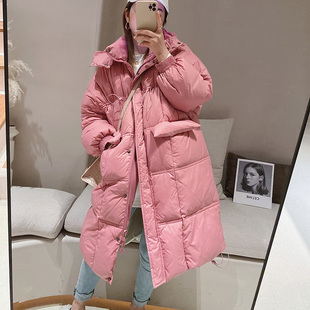 连帽外套 羽绒服过膝中长款 90白鸭绒女装 秋冬新加厚保暖胖子大码