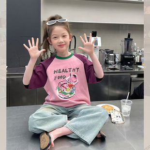 儿童网红短袖 t恤女童洋气上衣大童宽松小衫 女孩潮搭2025夏装 新款
