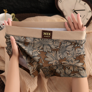 新款棉质舒适男士内裤男款花卉印花时尚四角裤男生中腰内搭短裤衩