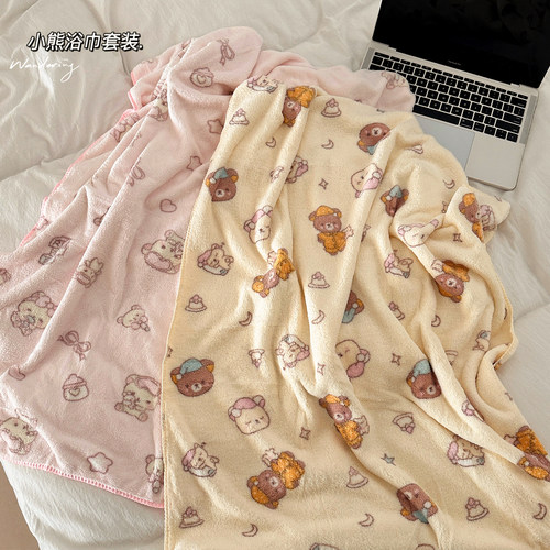 可爱浴巾吸水速干2026新款毛巾不掉毛家用洗澡柔软亲肤卡通干发帽