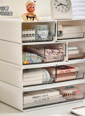 桌面收纳盒高级感抽屉式分隔多功能防尘大容量办公室文具置物架