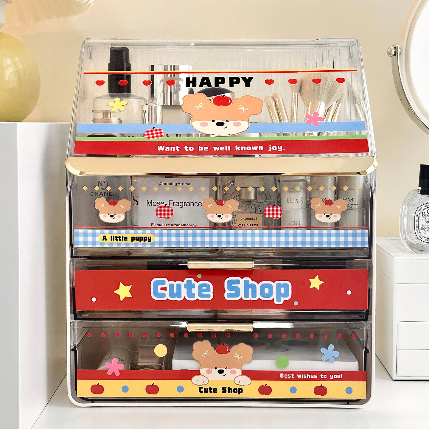 化妆品收纳盒桌面高级感梳妆台口红眉笔整理箱大容量护肤品置物架