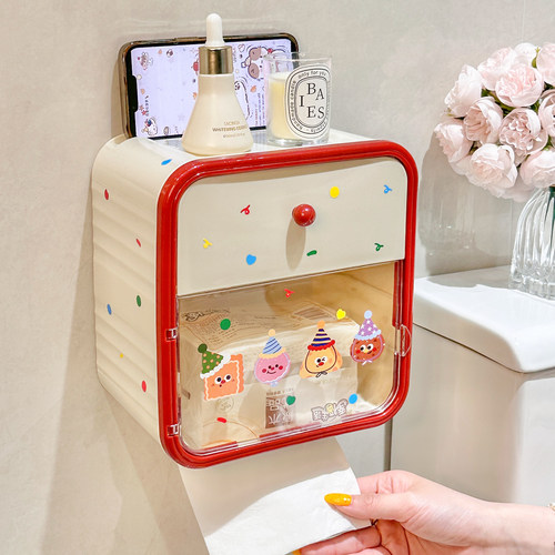 卫生间厕纸盒壁挂式免打孔洗脸巾收纳盒厕所创意高级感卫生纸巾盒