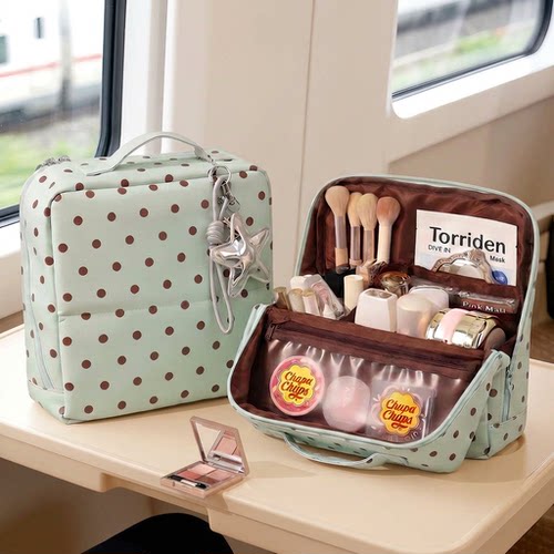 波点化妆包外出便携女大容量分区收纳化妆品收纳包防水旅游洗漱包