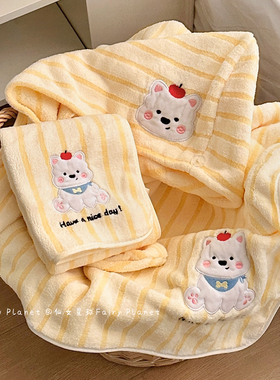 浴巾2025新款珊瑚绒成人裹巾可穿卡通可爱吸水速干女干发帽毛巾