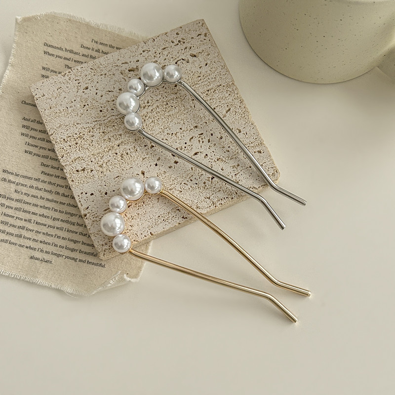 2025新款U型珍珠发簪低丸子头固定发夹盘发神器簪子高级感发钗女
