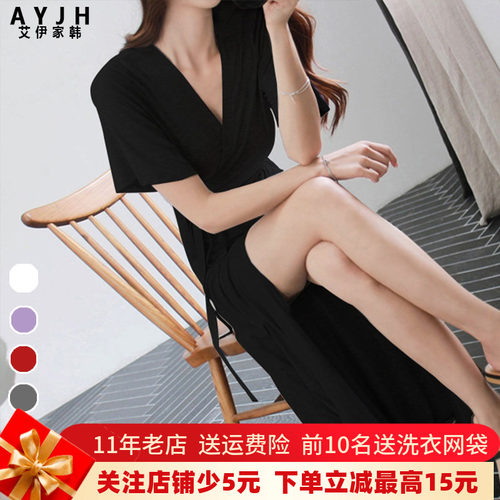 小黑裙莫代尔纯色性感紫色连衣裙