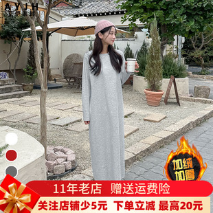 高级感超好看宽松卫衣裙女加绒大码 圆领后开叉连衣裙 灰色显瘦长款