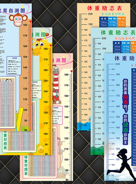 身高尺测量生长发育自测图儿童健康自励身高体重对照表贴画墙贴纸