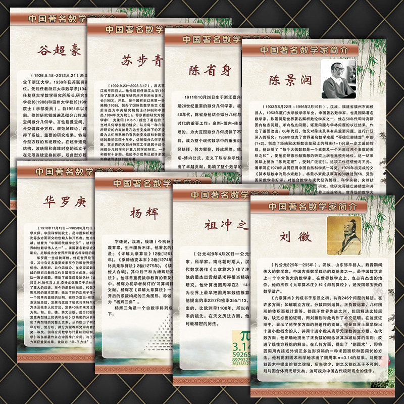 中国著名数学家简介宣传画挂图华罗庚祖冲之陈景润墙贴纸scz74