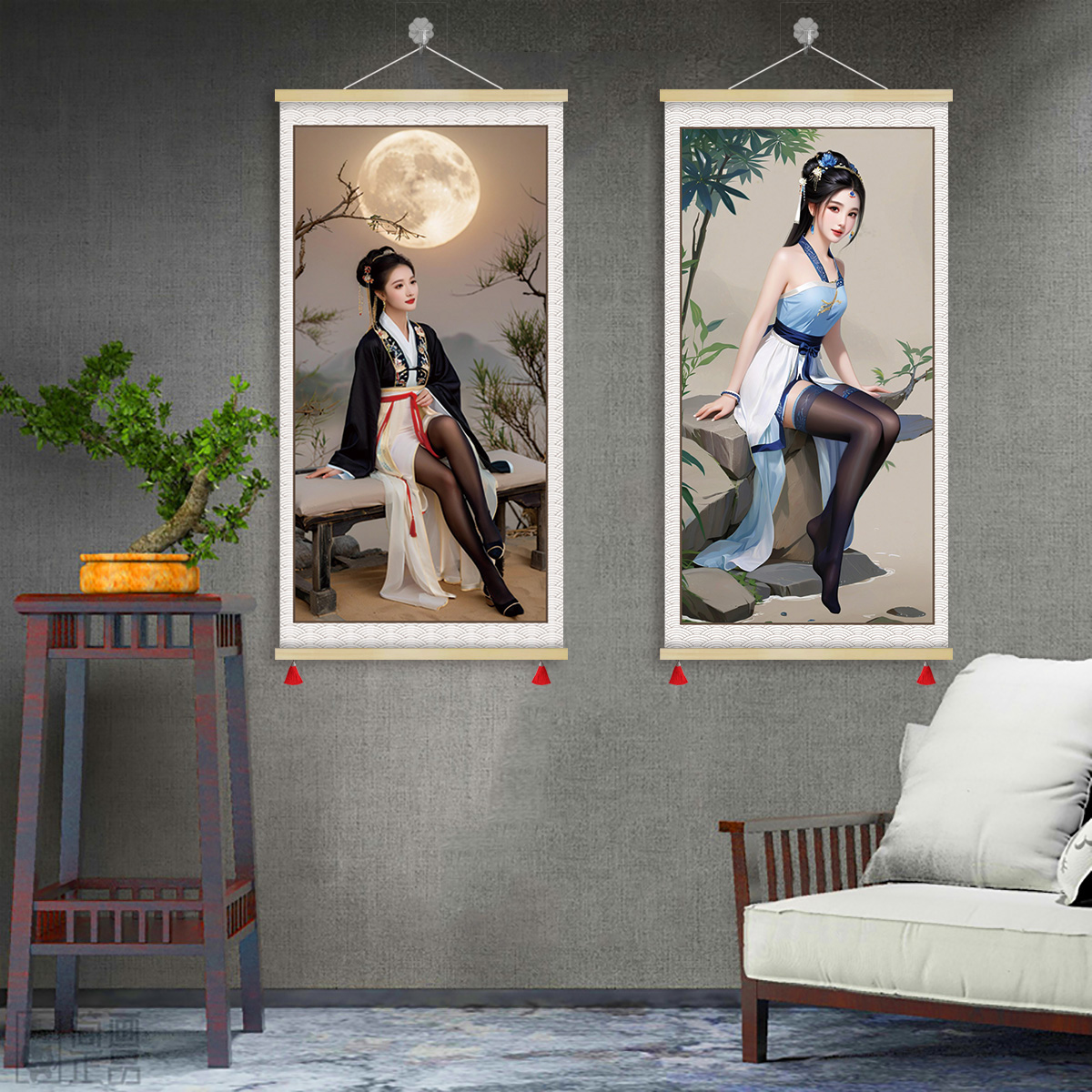 古风黑丝仕女图挂画送兄弟朋友搞笑礼物美女恶搞装饰画字画GZS15